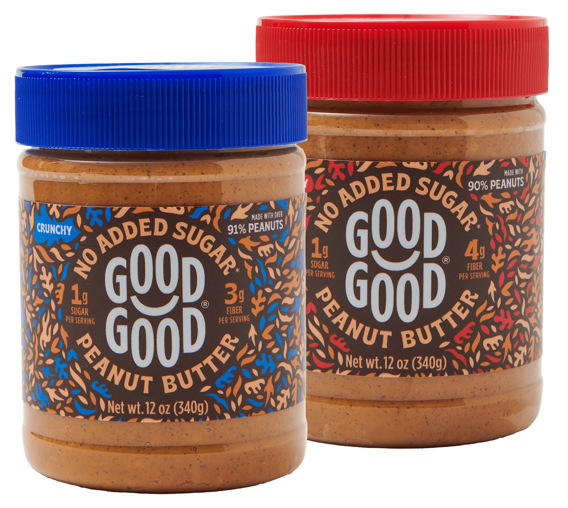 GOOD GOOD Crunchy & Creamy Peanut Butter, No Added Sugar, 12 oz, 2 Pack