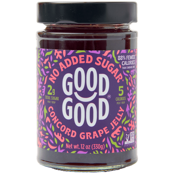 GOOD GOOD Concord Grape Jelly, No Added Sugar, Low-Calorie, Vegan, 12 oz Jar