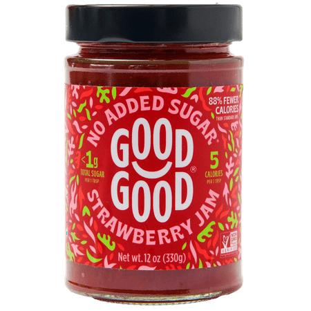 GOOD GOOD Strawberry Jam, No Added Sugar, Low-Calorie, Vegan, 12 oz Jar