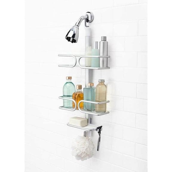 Good Grips 3-Tier Aluminum Shower Caddy with Rustproof Frame and Non-Slip Hook for Bathroom Organization