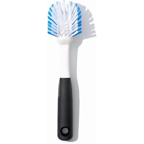 OXO Good Grips Dish Brush, Nylon Bristles with Built-in Scraper, Safe for Non-Stick Cookware, Non-Slip Handle, Dishwasher Safe
