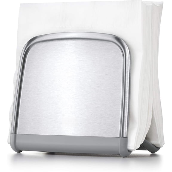 Good Grips Neat Napkin Holder, Modern Non-Slip Countertop Napkin Dispenser for Kitchen, Dining Table & Coffee Bar, Easy-Access Weighted Design (Black/Silver)