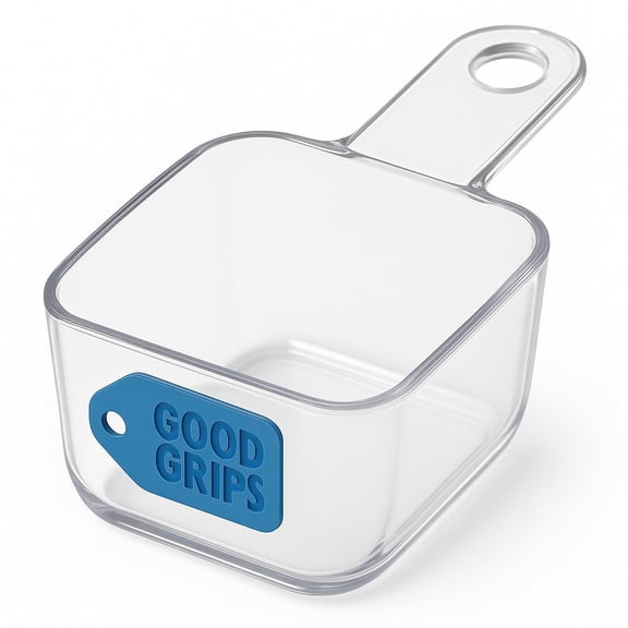 Good Grips POP Container Scoop, 1/2 Cup Clear Measuring Spoon for Dry Goods Airtight Storage Accessory for Kitchen Pantry Organization 11235200G