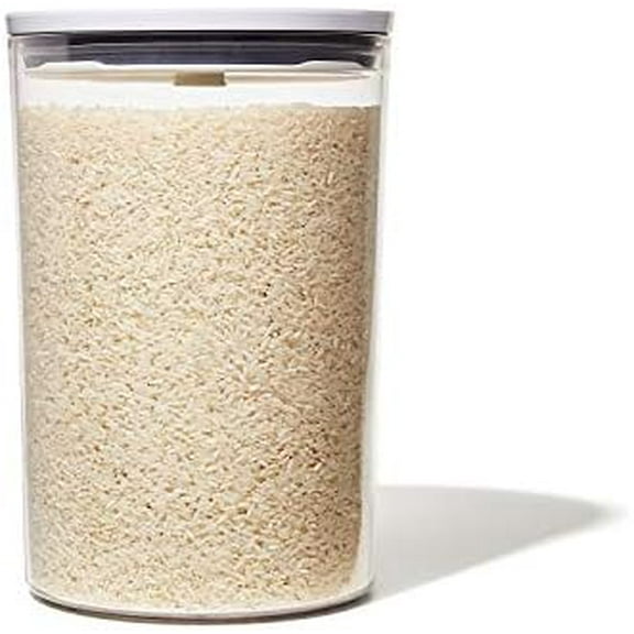 Good Grips Round POP Container – Large (5.2 Qt) for flour, sugar, cereal and more | Airtight Food Storage | BPA Free | Dishwasher Safe | Clear Body,White