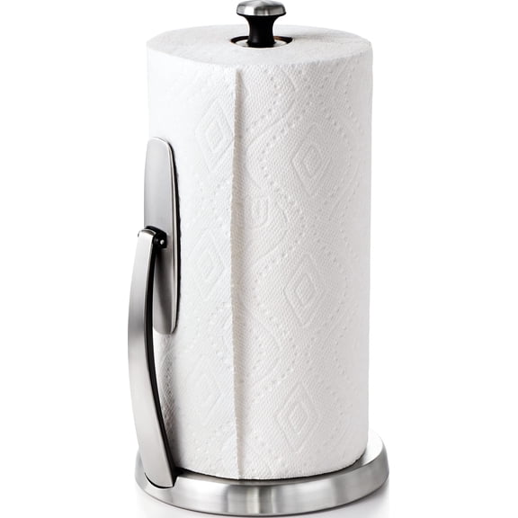 Good Grips SimplyTear Paper Towel Holder Countertop for Kitchen | One-handed Tear, Weighted Stainless Steel Non-Slip Base, Countertop Organizer, Stable Dispensing, Fits any Size of Rolls