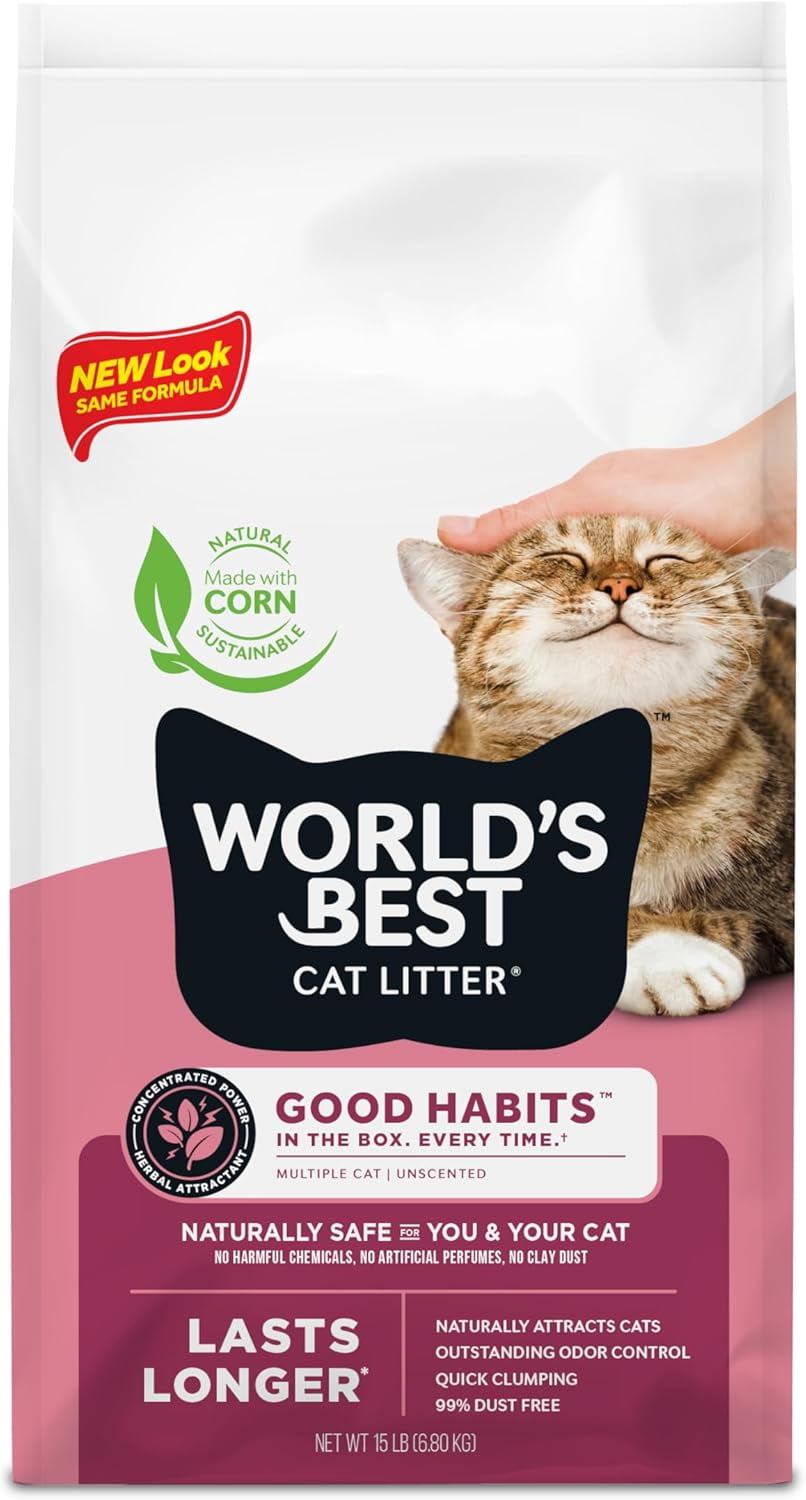 Good Habits Cat Attract Litter | Natural Plant-Based Attractant | Multicat Flushable Corn Litter | Unscented Odor Control | Low Tracking & Lightweight | Made in USA 15lb Bag