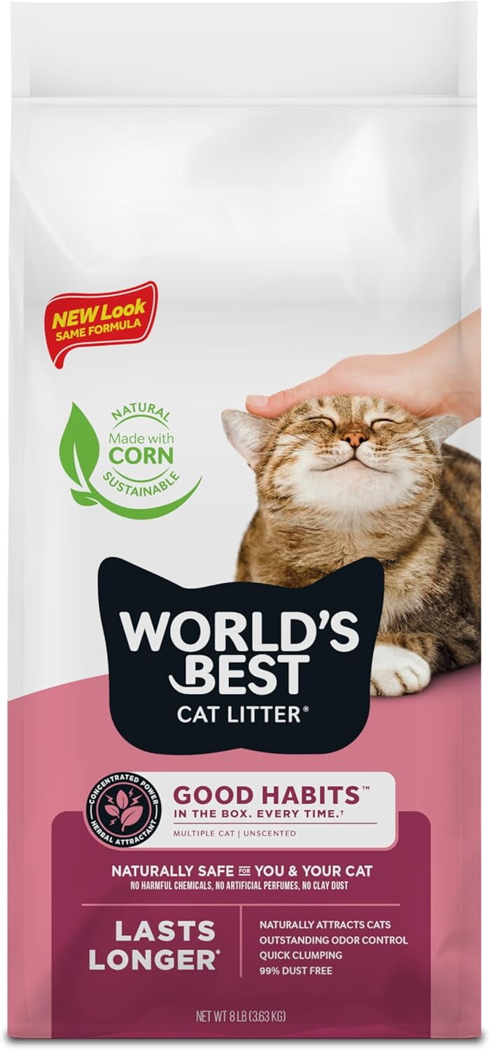 Good Habits Cat Attract Litter | Natural Plant-Based Attractant | Multicat Flushable Corn Litter | Unscented Odor Control | Low Tracking & Lightweight | Made in USA 8lb Bag