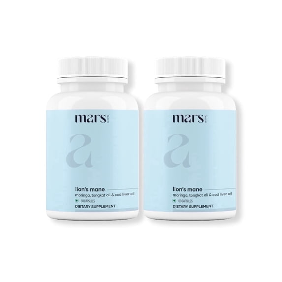 mars by GHC Pure Lion's Mane Caps: Powered with Moringa, Tongkat Ali & Cod Liver Oil (60 N) Pack of 2