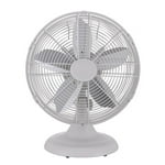 Good Housekeeping 92602 All-Metal 12" Retro Desk Office Table Fan with Wide Oscillation, 3-Speed Settings & Carrying Handle, Matte White