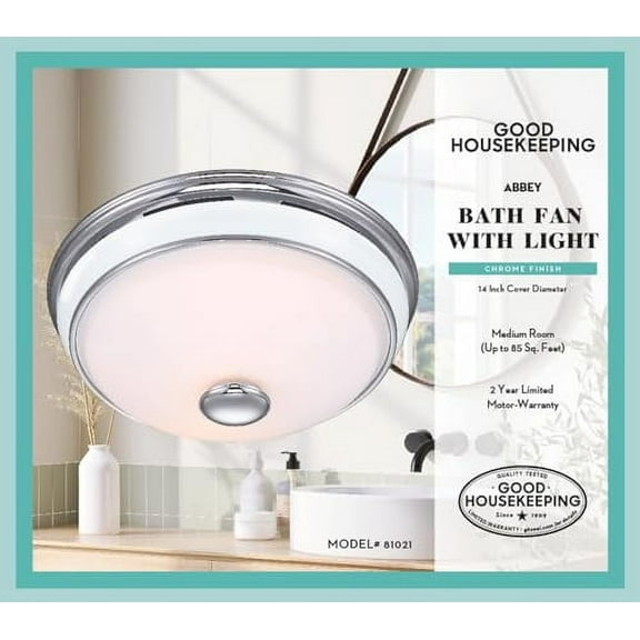 Good Housekeeping 81021 Abbey Decorative Bathroom Ventilation Exhaust Fan with Lighting, Medium, Chrome & Porcelain