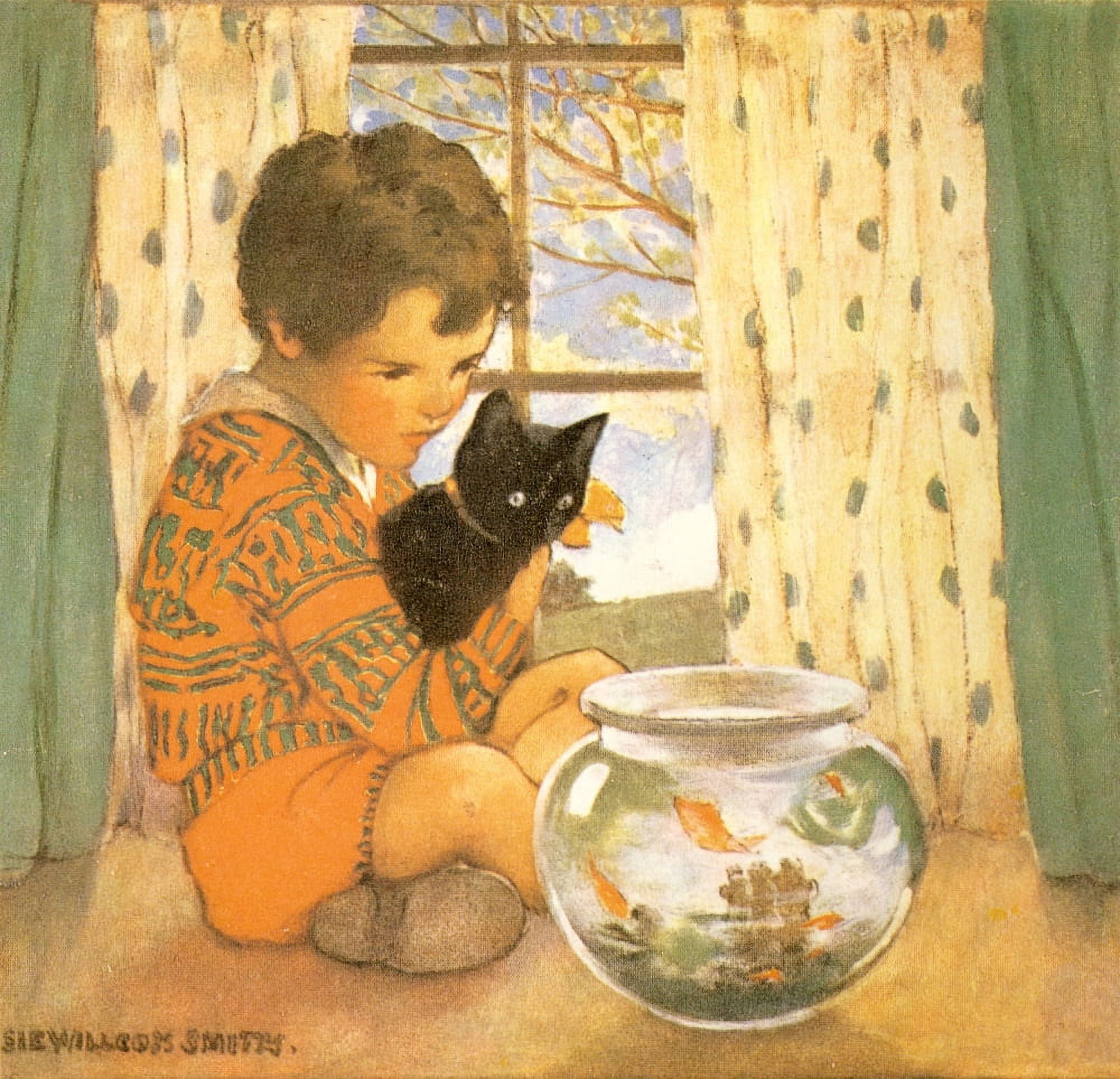 Good Housekeeping Cat and fishbowl Canvas Art - Jessie Willcox Smith (18 x 24)