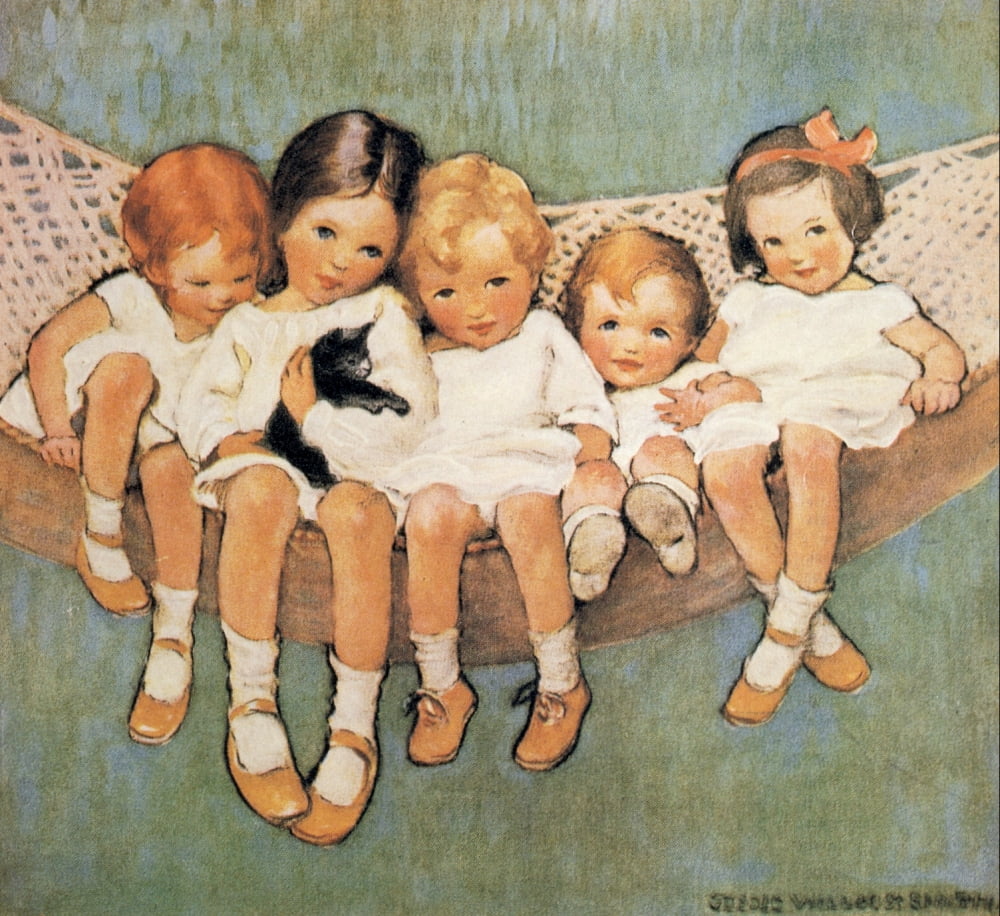 Good Housekeeping Children in hammock Canvas Art - Jessie Willcox Smith (18 x 24)