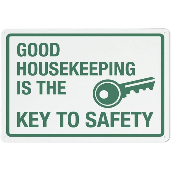 Good Housekeeping Is The Key To Safety Retro Metal Tin Sign 8"x12" - Funny Wall Decor for Shop Yard Man Cave Garage Outdoor, Decorative Poster Plate