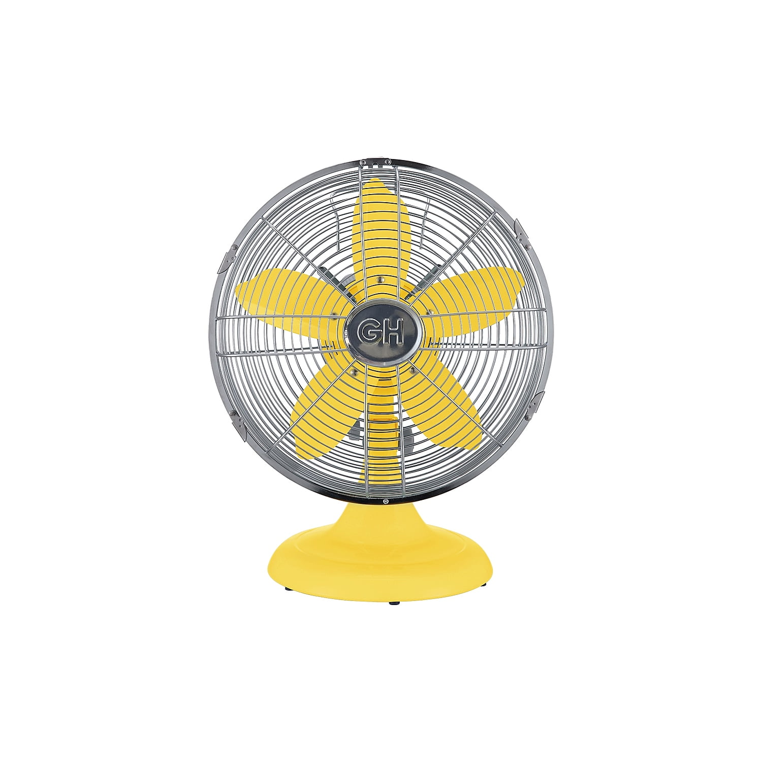 Yellow and Silver 12" Metal Oscillating Retro Table Fan