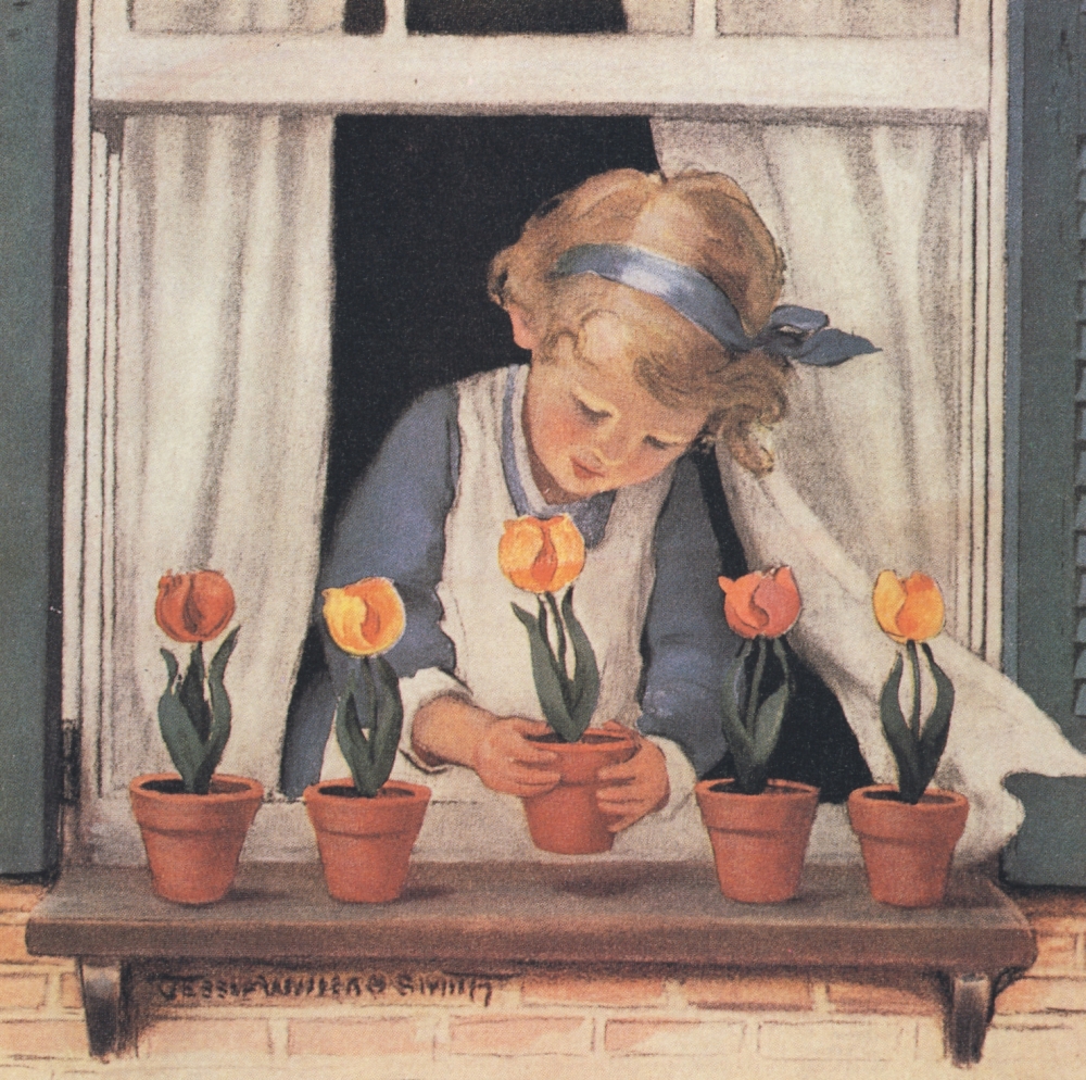 Good Housekeeping Potting tulips Canvas Art - Jessie Willcox Smith (18 x 24)