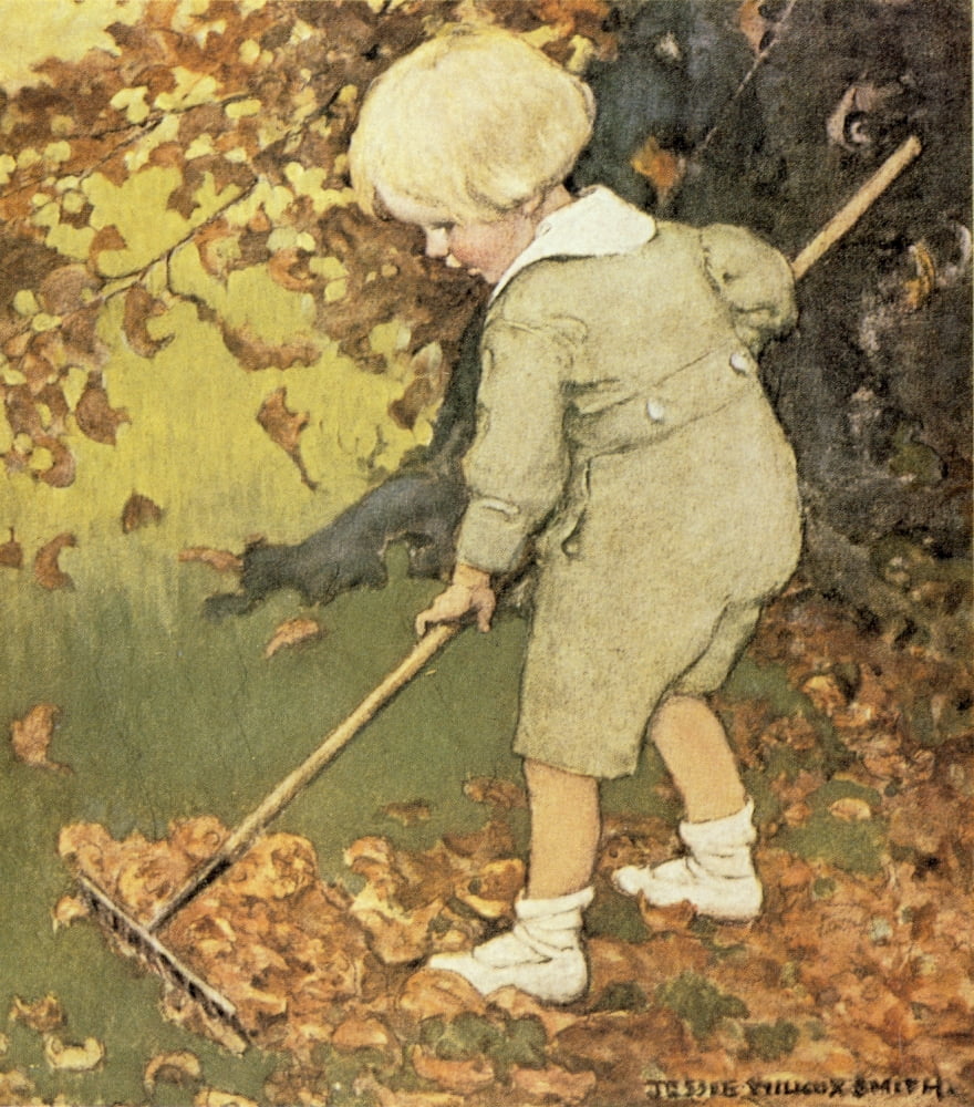 Good Housekeeping Raking leaves Canvas Art - Jessie Willcox Smith (18 x 24)