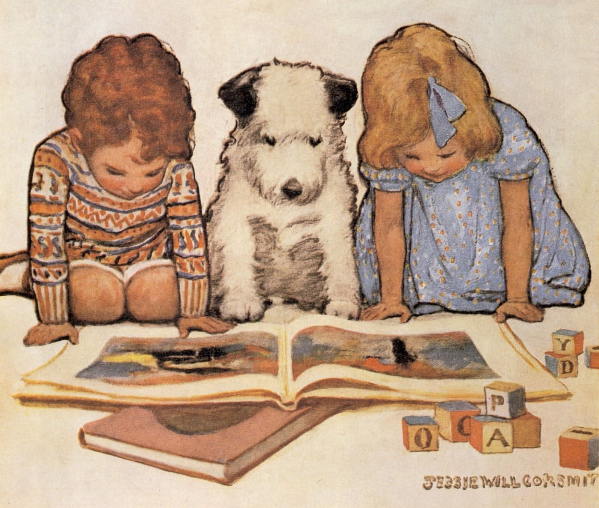 Good Housekeeping Reading with doggy Canvas Art - Jessie Willcox Smith (18 x 24)