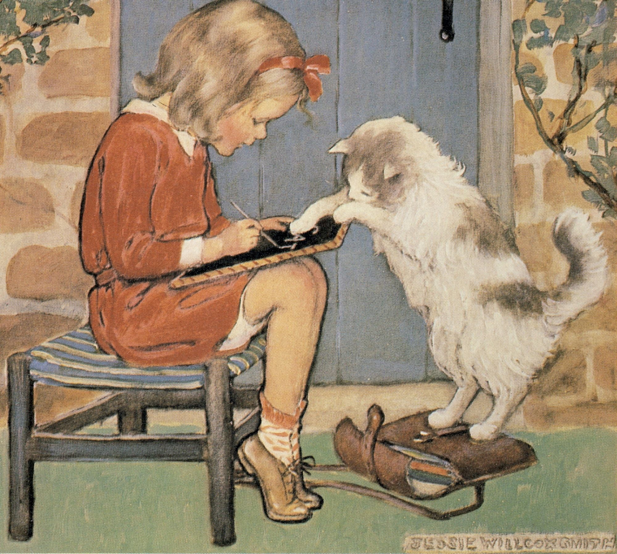 Good Housekeeping Schoolwork with kitty Canvas Art - Jessie Willcox Smith (24 x 36)
