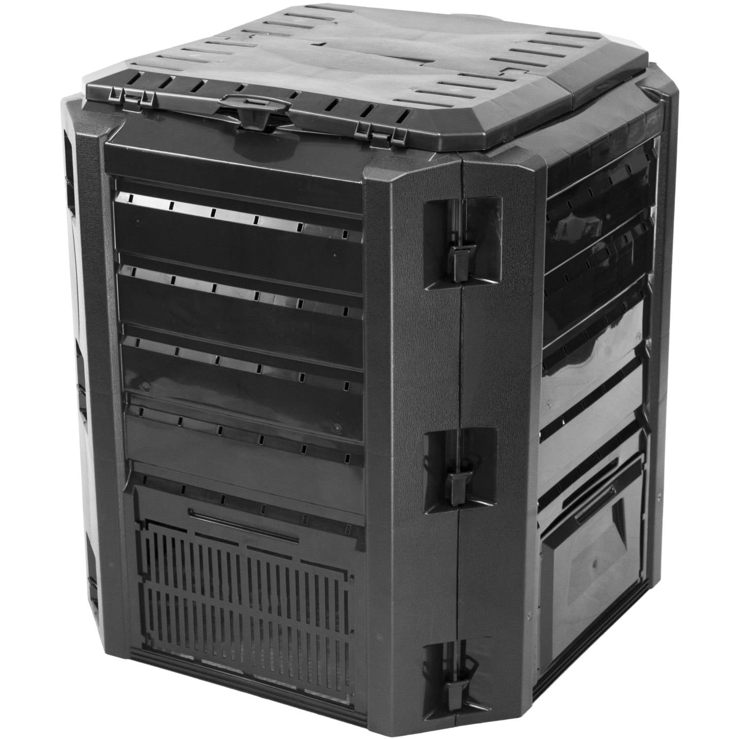 100 Gallons Black Polyethylene Outdoor Stationary Composter with Latching Lid
