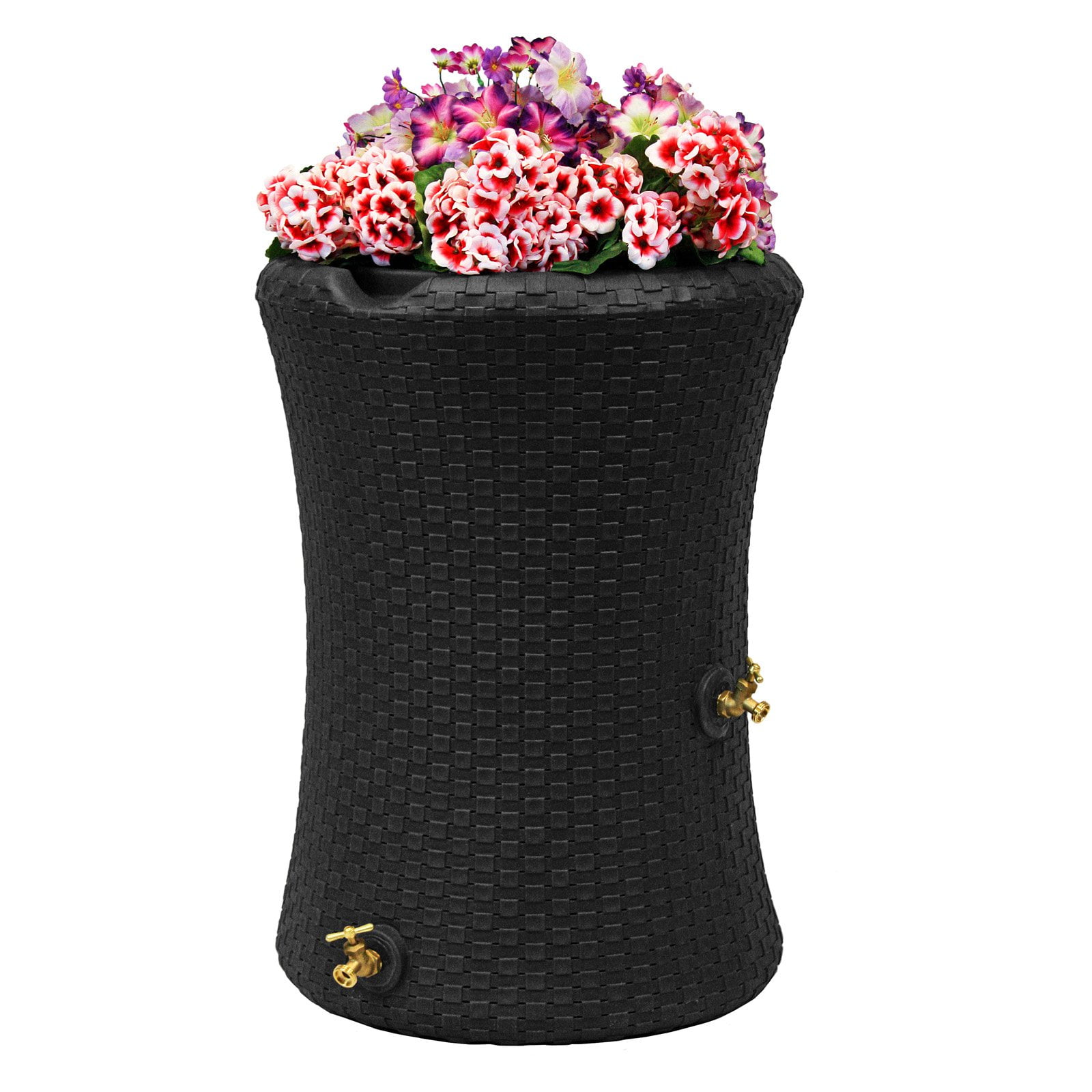 Black Wicker 50 Gallon Rain Barrel with Planter Top