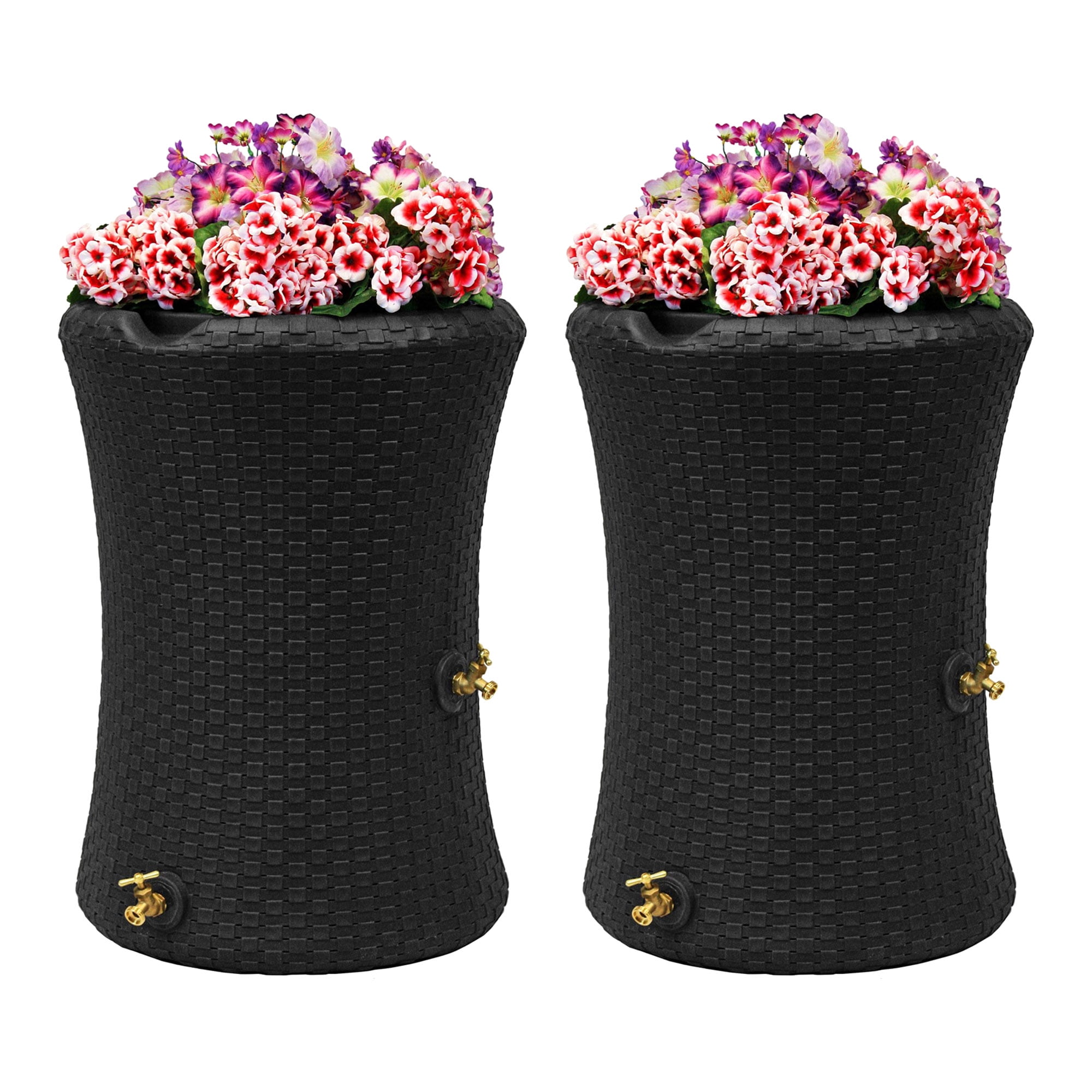 Black 50 Gallon Dual Spigot Rain Barrel with Planter Top