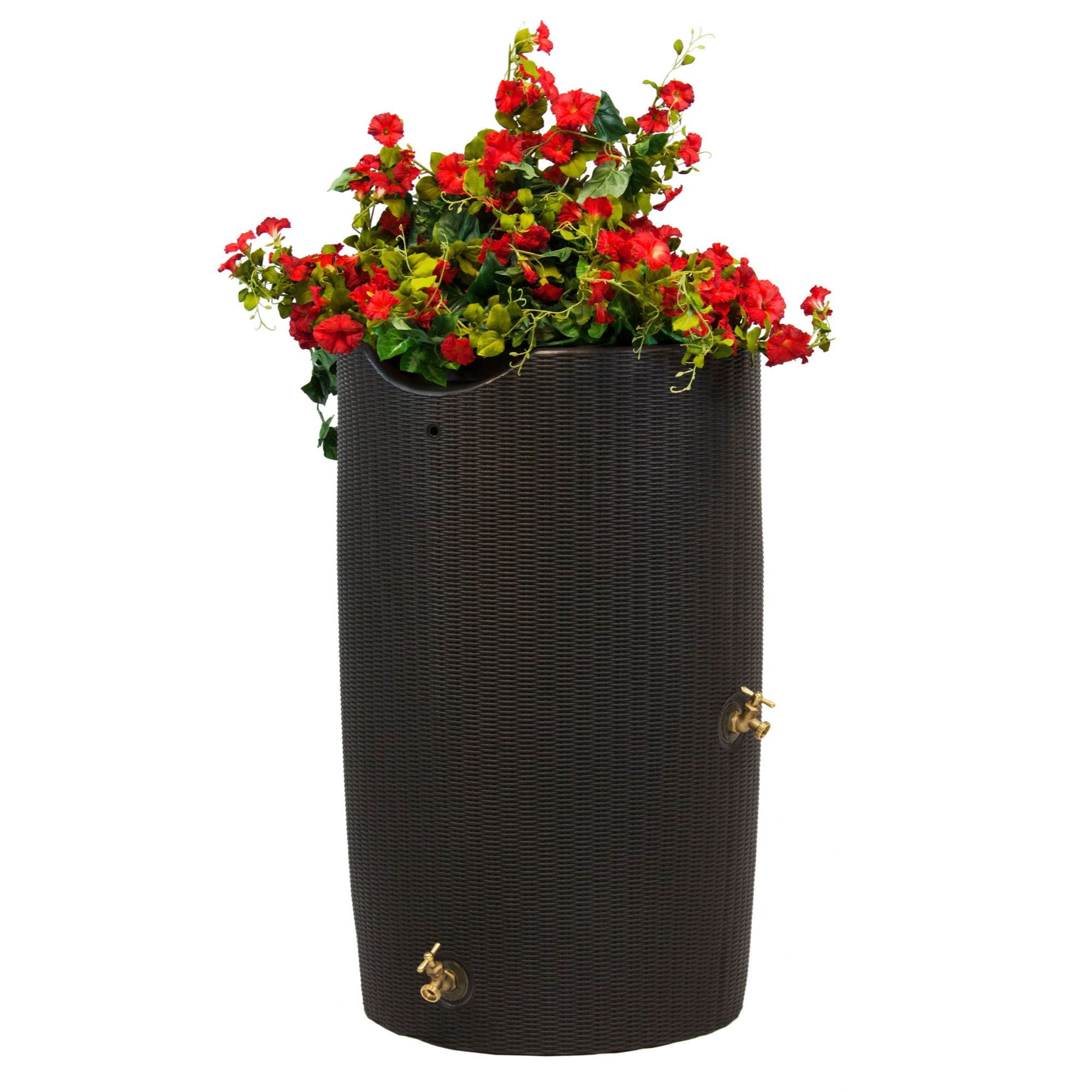 Dark Brown Wicker 50 Gallon Planter Rain Barrel