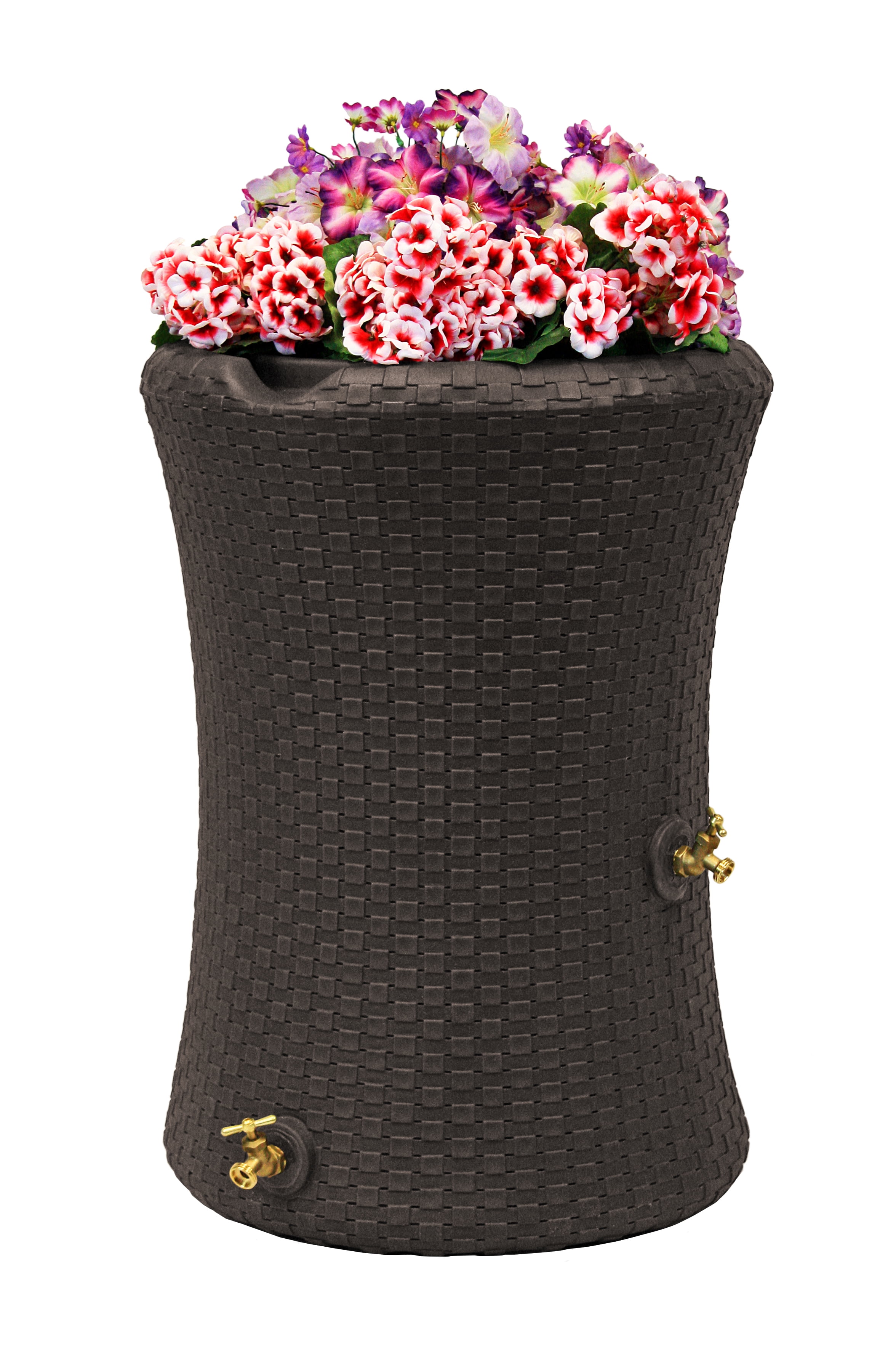 Dark Brown Wicker 50-Gallon Dual Spigot Rain Barrel Planter