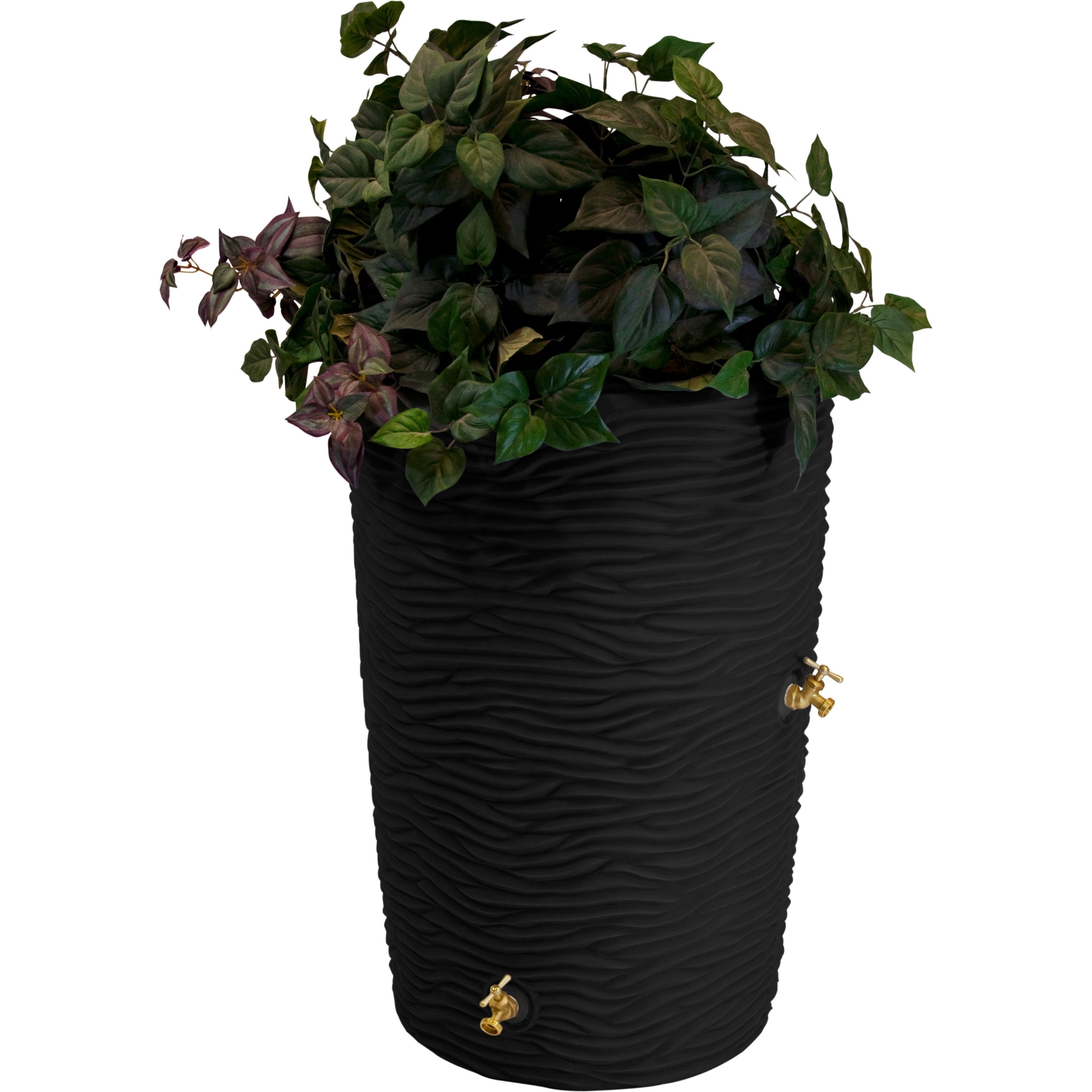Black 50 Gallon Palm Textured Rain Barrel with Planter Top