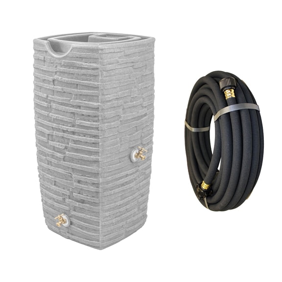 Good Ideas Impressions Riverwalk 50 Gallon Rain Barrel, Light Granite with 50' Soaker Hose