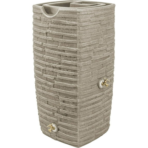 Good Ideas Impressions Riverwalk 50 Gallon Rain Saver with Spigots, Sandstone