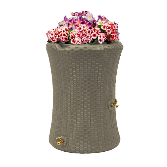 Good Ideas Nantucket 50 Gallon Rain Barrel Planter Water Collector, Coyote Granite
