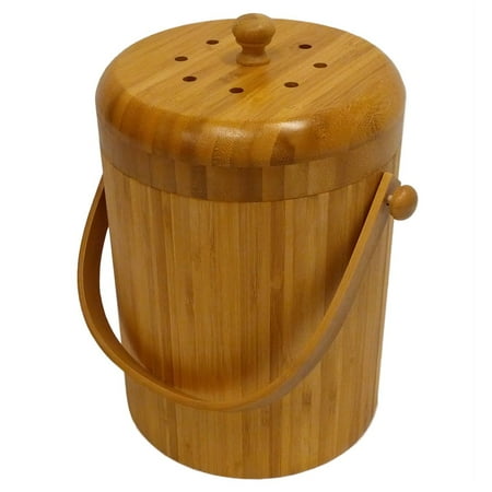 Good Ideas Portable 3-Quart Bamboo Kitchen Compost Pail w/ Odor-Blocking Filter