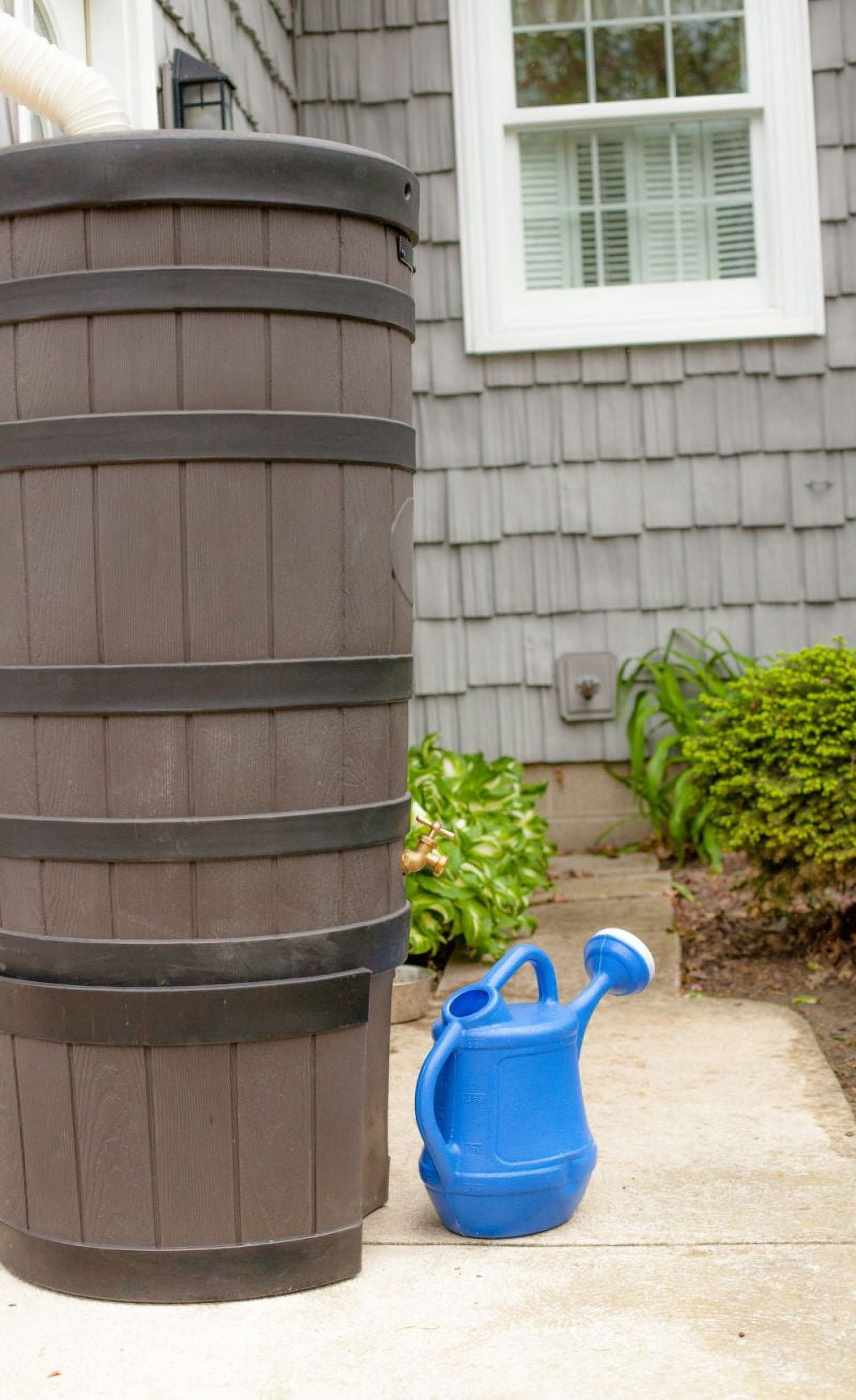 50 Gallon Dark Oak Plastic Rain Barrel with Brass Spigots