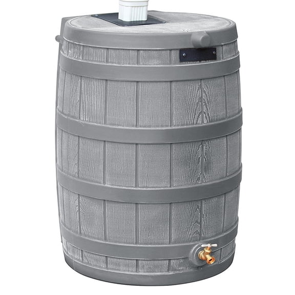 Good Ideas RW50 Rain Wizard 50gal Plastic Rain Barrel Water Collector, Gray