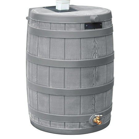 Good Ideas RW50 Rain Wizard 50gal Plastic Rain Barrel Water Collector, Gray