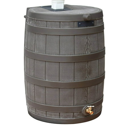 Good Ideas RW50 Rain Wizard 50gal Plastic Rain Barrel Water Collector, Oak