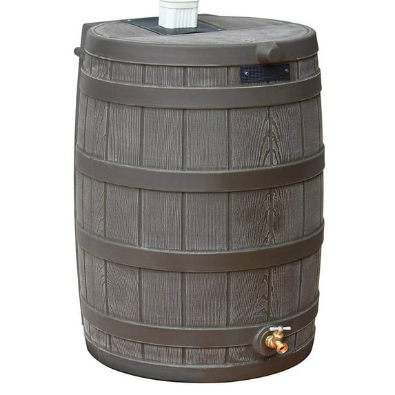 Good Ideas RW50 Rain Wizard 50gal Plastic Rain Barrel Water Collector, Oak