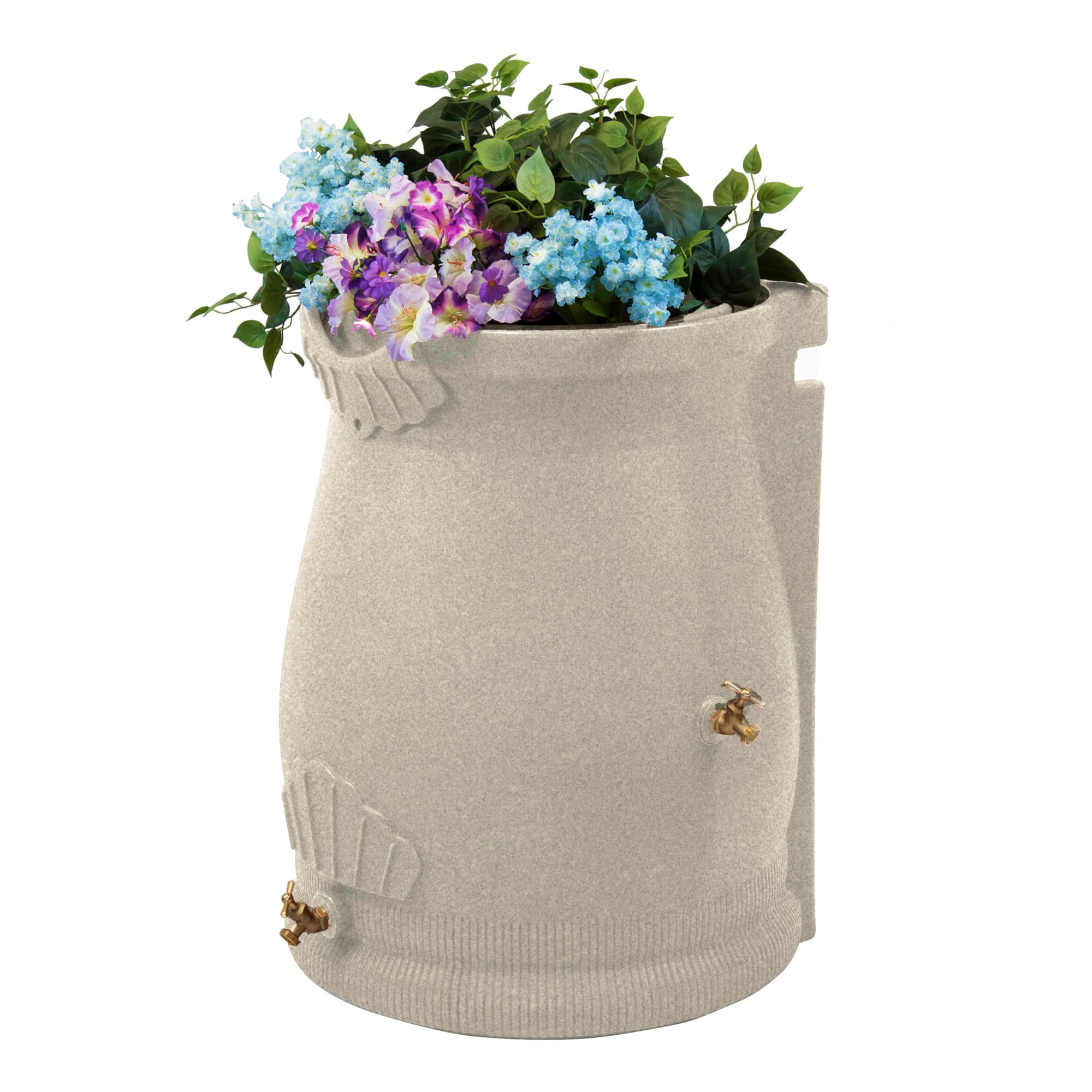 Sandstone Polyethylene 50 Gallon Urn Rain Barrel with Planter