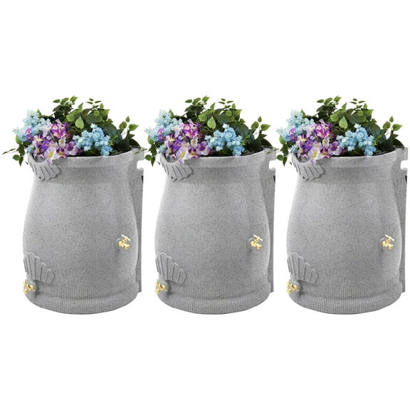 Good Ideas Rain Wizard 50 Gal Plastic Rain Barrel Urn, Granite (3 Pack)