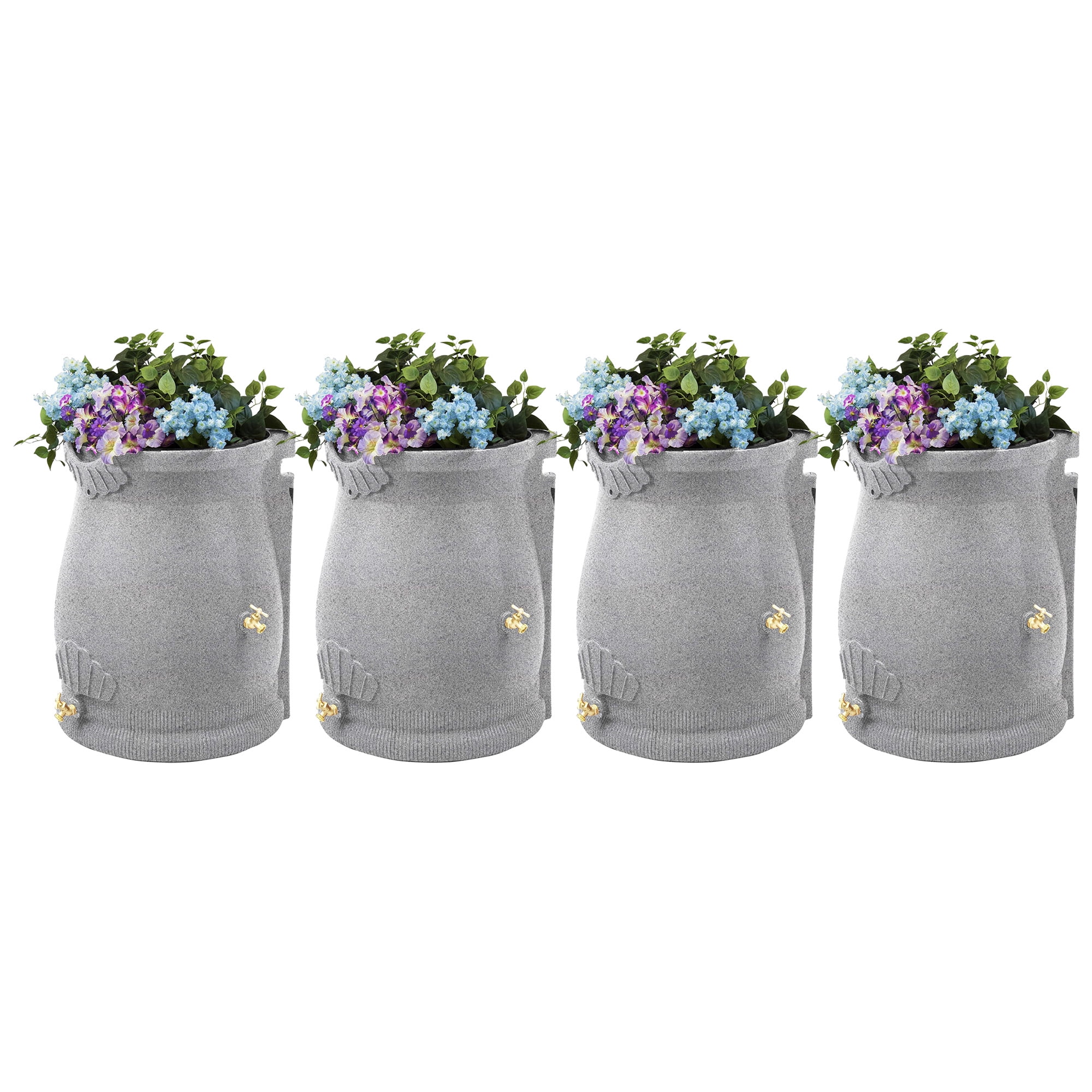 Good Ideas Rain Wizard 50 Gal Plastic Rain Barrel Urn, Granite (4 Pack)
