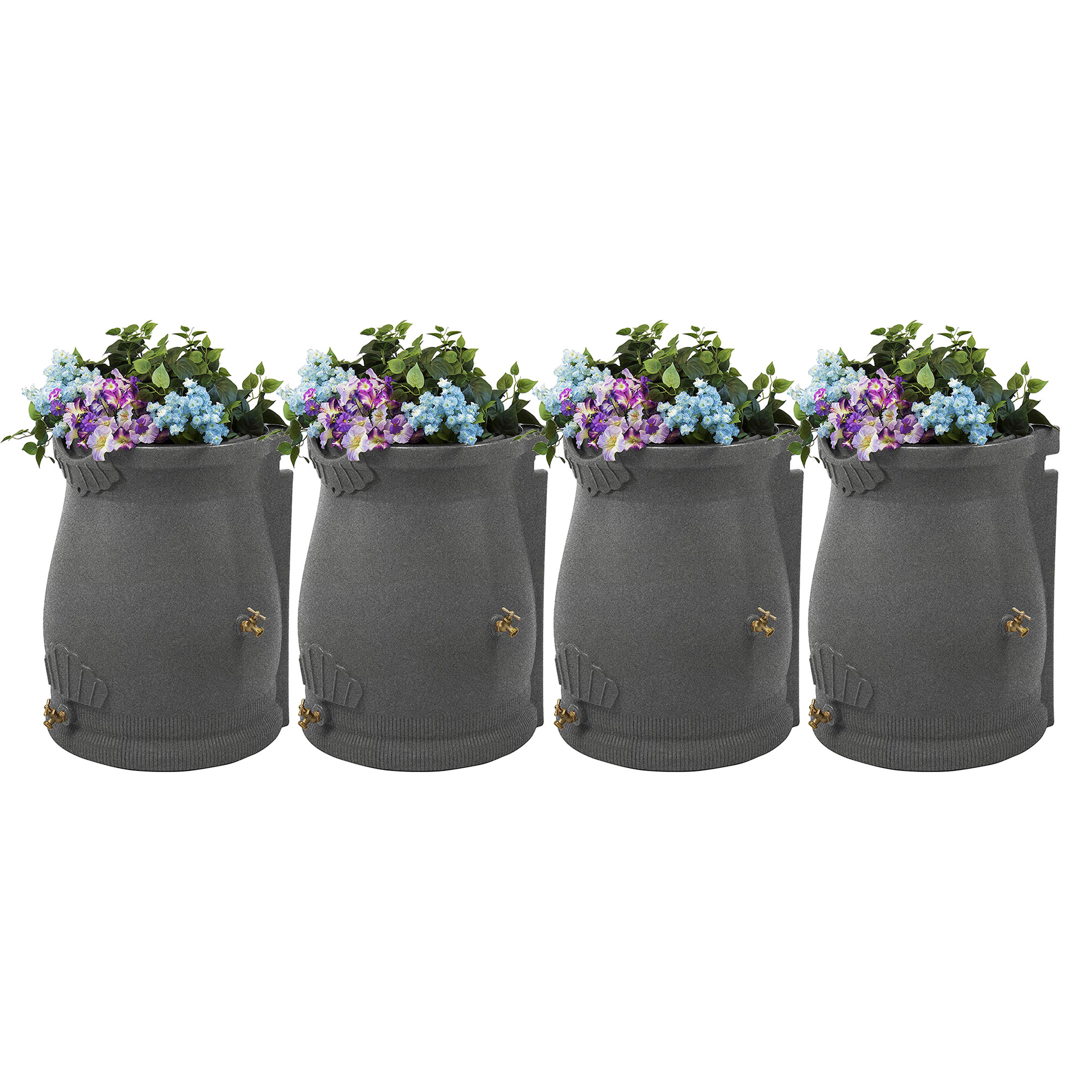 Good Ideas Rain Wizard 50 Gal Plastic Rain Barrel Urn, Granite (4 Pack