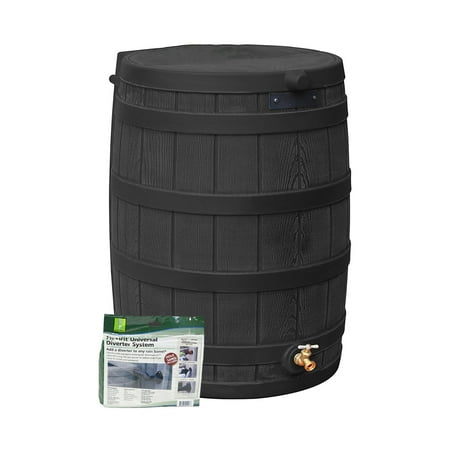 Good Ideas Rain Wizard 50 Gallon Rain Barrel with Diverter Kit - Black