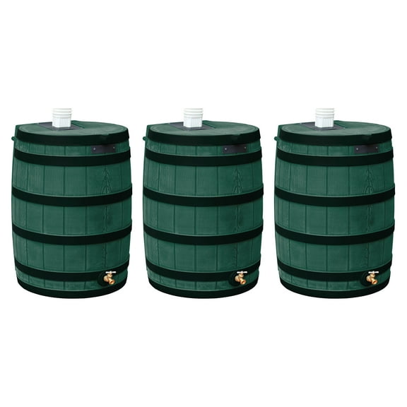 Good Ideas Rain Wizard 50 Gallon Rain Storage Rain Barrel, Green, (3 Pack)