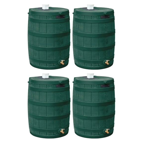 Good Ideas Rain Wizard 50 Gallon Rain Storage Rain Barrel, Green, (4 Pack)