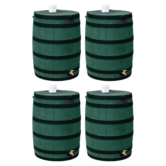 Good Ideas Rain Wizard 50 Gallon Rain Storage Rain Barrel, Green, (4 Pack)