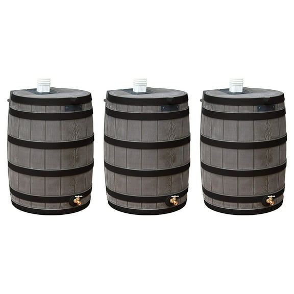 Good Ideas Rain Wizard 50 Gallon Rain Storage Rain Barrel, Oak, (3 Pack)