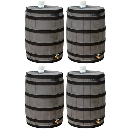 Good Ideas Rain Wizard 50 Gallon Rain Storage Rain Barrel, Oak, (4 Pack)