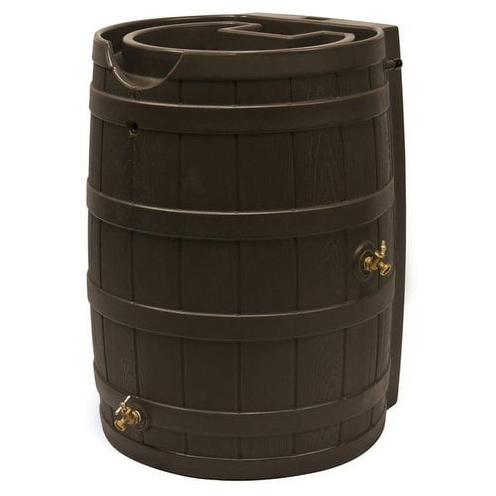 Oak 65 Gallon Rustic Faux Wood Rain Barrel with Planter