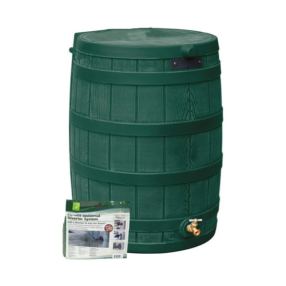 Good Ideas Rain Wizard Rain Collection Barrel 50-Gallon w/ Diverter Kit, Green