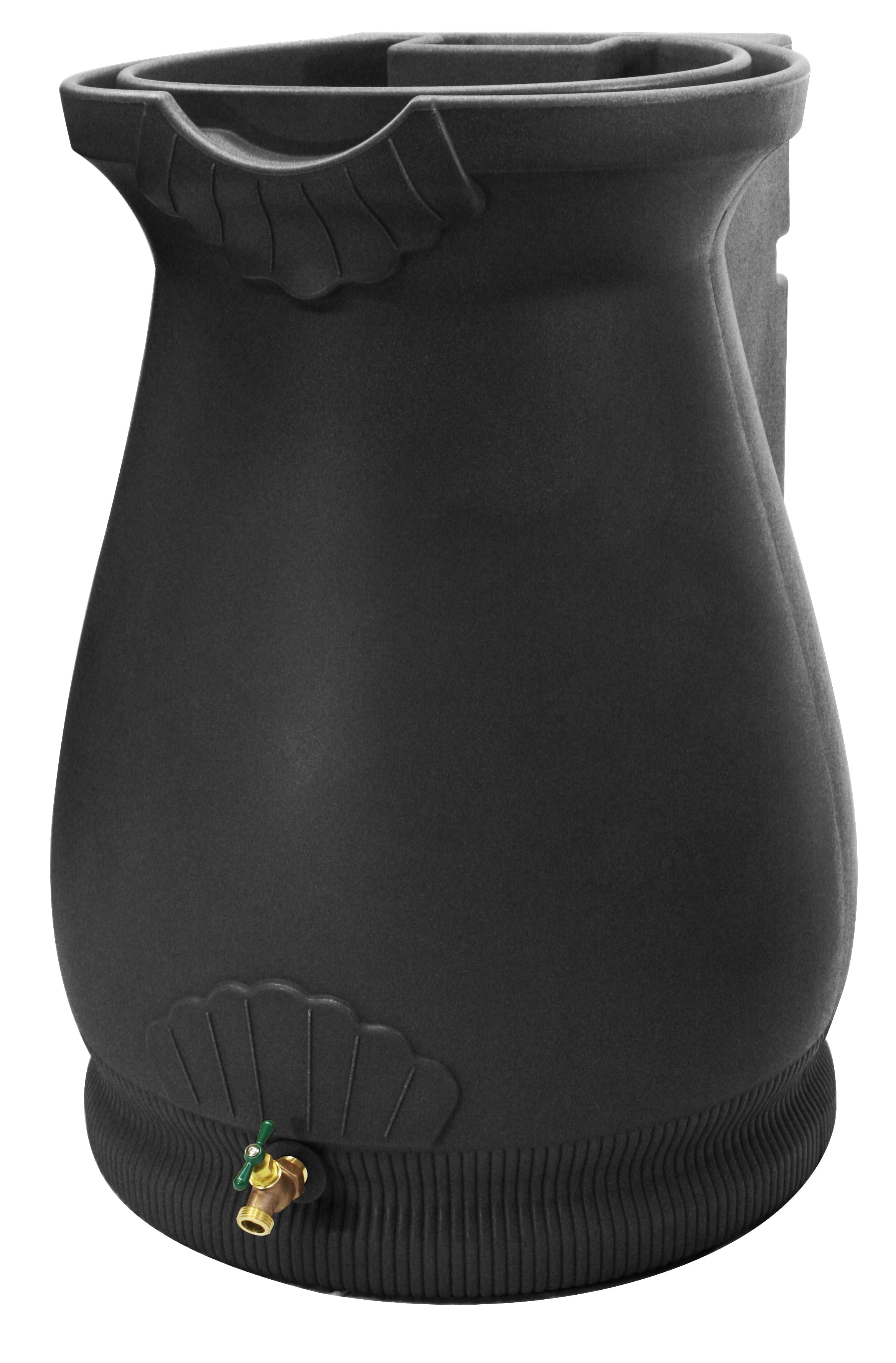 Black 65-Gallon Plastic Urn-Style Rain Barrel with Planter